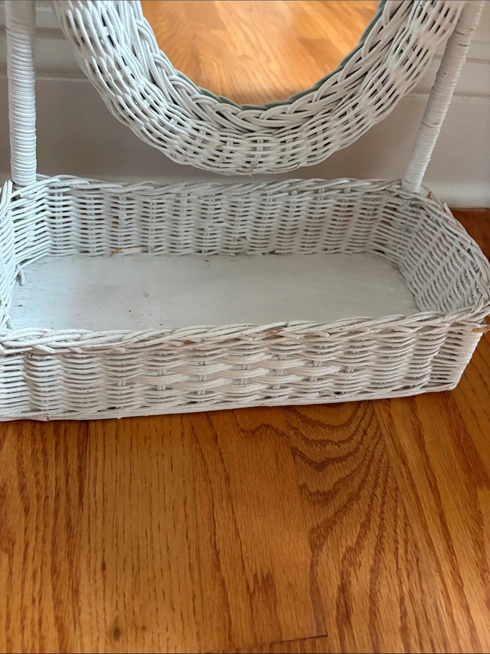 White Wicker Vanity Mirror with Tray